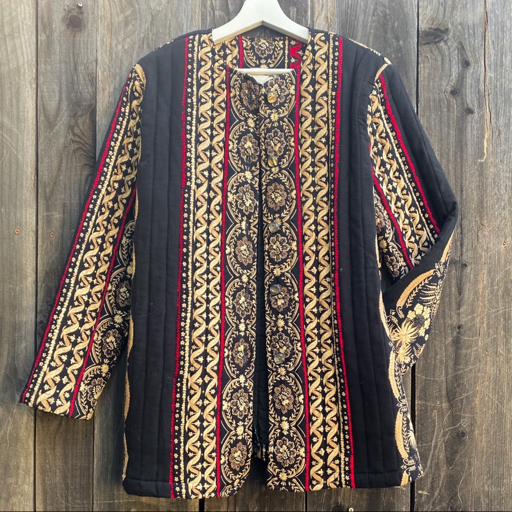 Vintage 80s Oriental Floral Quilted Coat